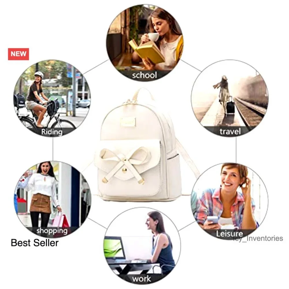 Mini Leather Backpack Cute Bowknot Chic Fashion Daily Purse for Women